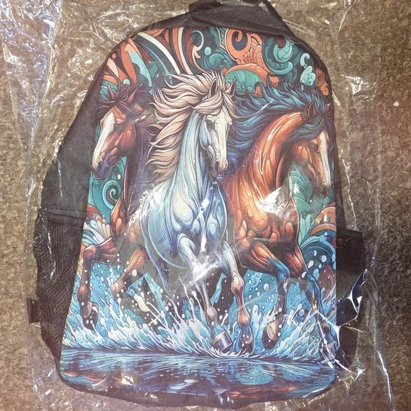 NWT Colorful Horse Print Backpack - Picture 2 of 2